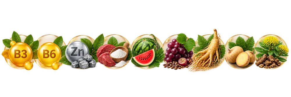 SodaHorsePeak ingredients — Vitamin B3, Vitamin B6, Zinc, L-Carnitine, L-Citrulline, Grape Seed, Panax Ginseng, Maca Root and Rhodiola